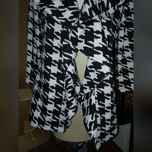 Calvin Klein Waterfall Draped Herringbone Print Open Front Blazer Size 4 - Picture 3 of 6